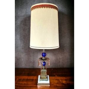 Hollywood Regency Cobalt Blue Crystal Table Lamp